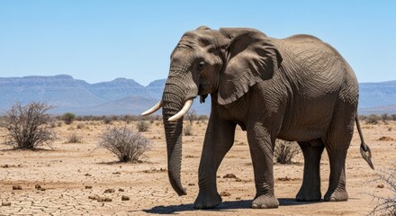 Obraz premium Single elephant in arid landscape