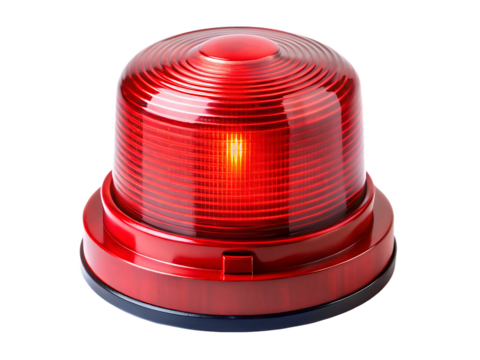 Red warning light isolated on white background ,PNG. AI Generated.