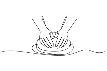 Continuous line drawing of hands holding a glowing heart shape