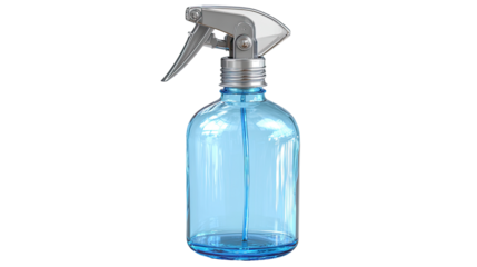 Light-blue glass spray bottle with silver top