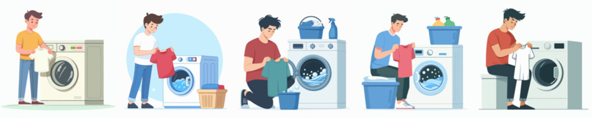 vector of a man washing in a washing machine