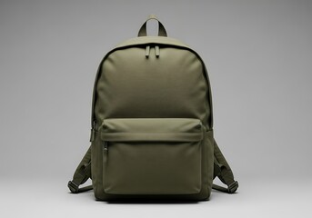 Stylish olive green backpack against muted backdrop for advertising visuals