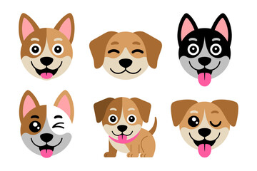 Cartoon puppy face illustration with cute dog design, pet character and friendly graphics, domestic animal and adorable art, playful vector set