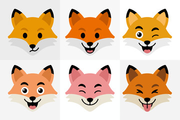Funny fox face illustration with cute animal design, cartoon character and woodland graphics, nature wildlife and adorable art, forest vector set
