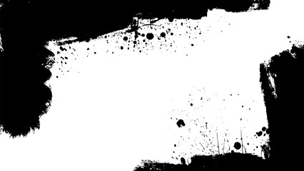 Abstract grunge frame with bold black brush strokes and ink splatter border