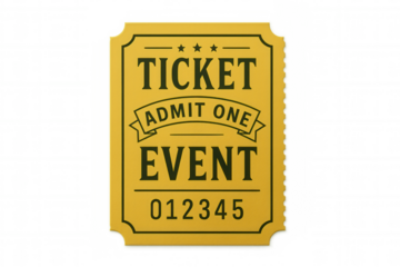Event ticket admit one on transparent background, representing access, invitation, and entertainment