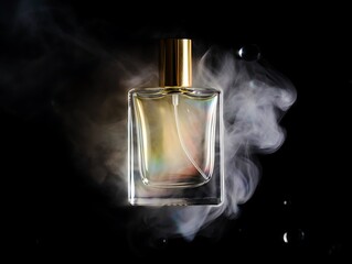 Elegant Perfume Bottle with Golden Cap and Smoke Effect
