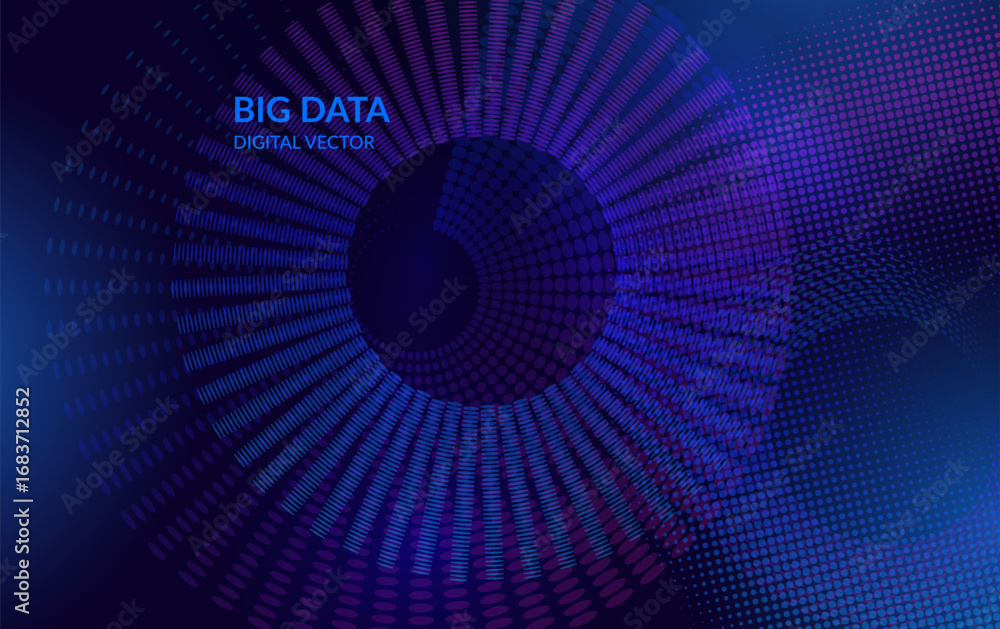 Poster abstract big data technology background – digital vector with blue and purple halftone circles and s