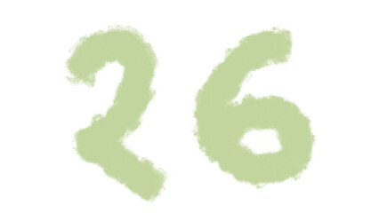 Number twentysix in a textured light green color perfect for design elements and creative projects on transparent background