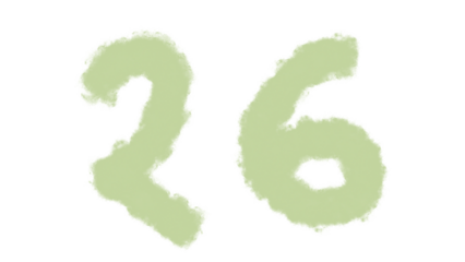 Number twentysix in a textured light green color perfect for design elements and creative projects on transparent background