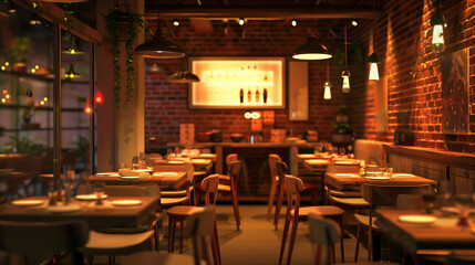 Cozy Empty Restaurant with Warm Lighting
