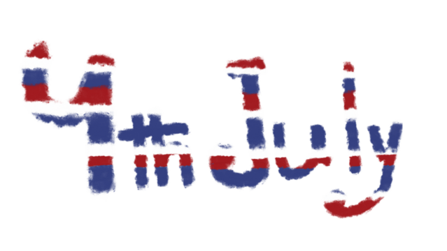 Patriotic 4th of July celebration design with red white and blue brush strokes for festive holiday greetings on transparent background