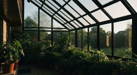 Obraz premium Sunlit conservatory filled with lush plants