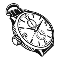 Fototapeta premium Illustration of a wristwatch with subdials and a leather strap showing the time in black and white style vector illustration
