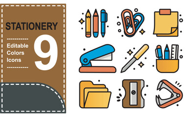 Stationery icons are perfect for office websites, educational materials, and digital designs needing a touch of creativity and organization.