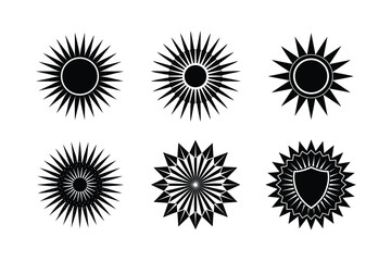 Geometric Sun Designs with Radiating Lines and Intricate Detailing Vector Illustration