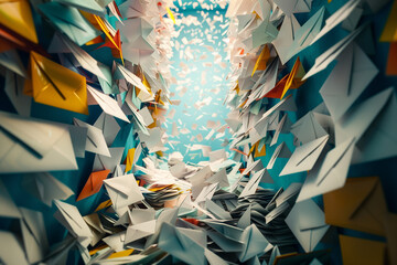 Abstract Image of Envelopes Flying in Mid-Air