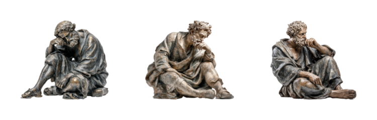 Philosophical reflection of thinkers sculpture PNG set, cut out, isolated on transparent background