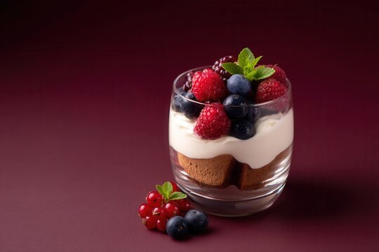 Rupjmaizes Kartojums Dessert Presentation With Berries and Cream