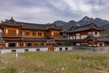 Obraz premium House details of Houses Eunpyeong Hanok Village traditional Korean village outside Seoul city
