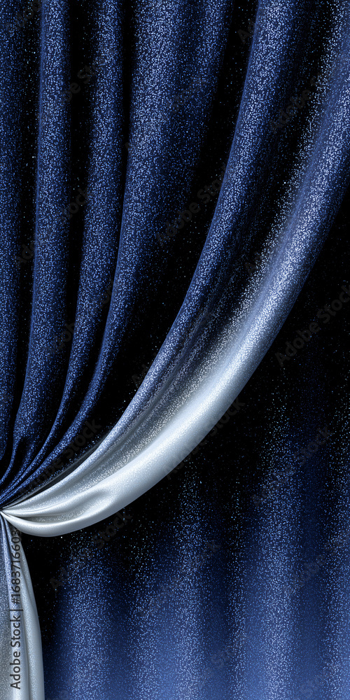 Poster elegant blue curtain with a hint of silver and luxurious texture, creating a visual symphony of fabr