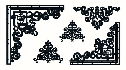 Obraz premium Elegant Black Ornate Border Elements and Corner Designs for Invitations and Creative Projects Artwork