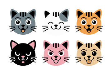 Adorable kitten face illustration set, cartoon cat vector collection, playful pet expressions, cute feline graphics, fun animal art, charming character designs, furry inspiration