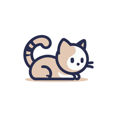 A cute, cartoon-style cat lying down, showcasing its playful demeanor in a minimalist setting