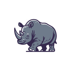 A stylized illustration of a rhinoceros walking confidently in a minimalistic design