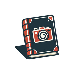 A vintage-style notebook featuring a camera illustration, placed on a clean surface with soft lighting
