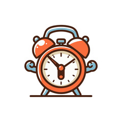 Cartoon alarm clock with arms and legs, indicating urgency in a minimalist design