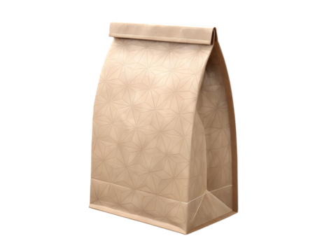 Realistic 3 D Render Light Brown Kraft Paper Bag Geometric Pattern Embossed Texture isolated on a transparent background