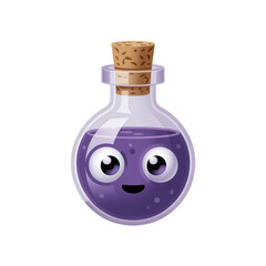 Cute Cartoon Potion Bottle with Face. Halloween Concept on White.