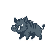 Cartoon-style wild boar walking playfully, set against a simple white background