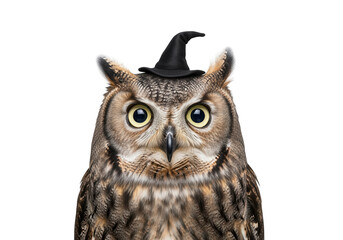 Obraz premium Owl with Witch Hat Isolated on White: Halloween Costume