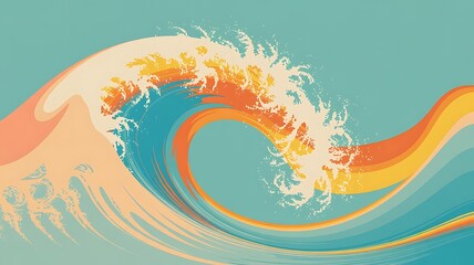 Stylized Abstract Ocean Wave with Retro Colors water