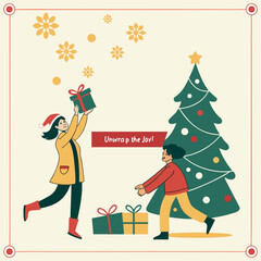 Naklejka premium Christmas holiday season celebration with gifts and christmas tree vector illustration festive cheer and joy