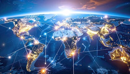 Global Network Connections Illuminated World Map at Night