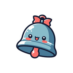 Cute cartoon bell character with a smiling face and bow, set against a simple white background