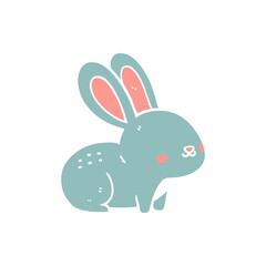 Cute cartoon bunny sitting calmly with a soft pastel color palette against a white background