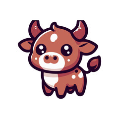 Cute cartoon calf standing playfully with a cheerful expression on a white background