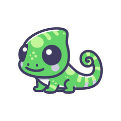 Cute cartoon chameleon character with vibrant colors, sitting on a white background