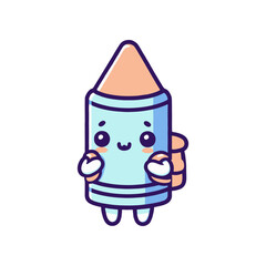 Cute cartoon character of a crayon with a backpack, smiling and ready for school adventures