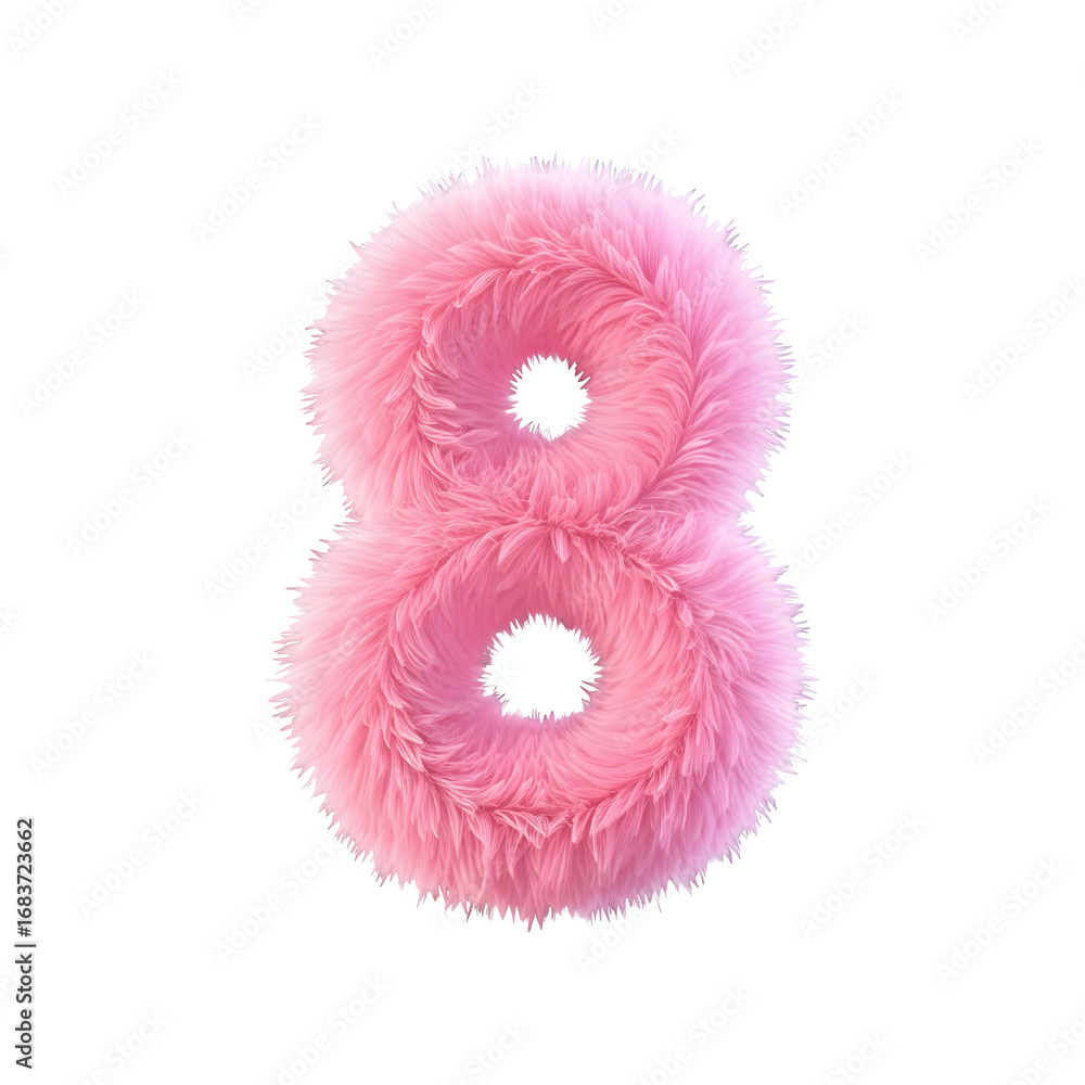 Poster soft pink fluffy number eight 3d render isolated on transparent background