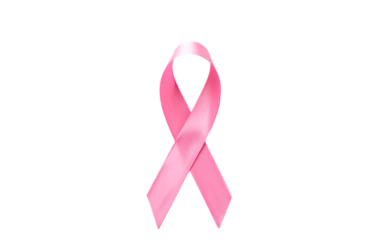 Colourful ribbon breast cancer symbol on transparent background.