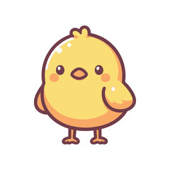 Cute cartoon chick standing cheerfully with a simple white background, ideal for children's content