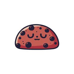 Cute cartoon cookie with a serene expression, featuring chocolate chips, isolated on white background