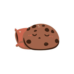 Cute cartoon cookie resting on a pillow, set against a simple white background, ideal for food illustrations
