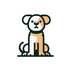 Cute cartoon dog sitting on grass with a playful expression in a minimalist style