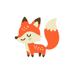 Cute cartoon fox character standing happily with a whimsical expression against a simple background